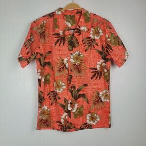 Hawaiian Orange Floral Short Sleeve Shirt - Size M